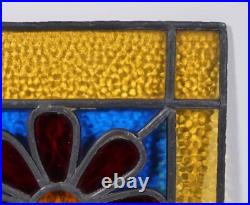 9 Tall Antique French Stained Glass Panel with Flower Leaded Glass 9 Tall Antique French Stained Glass Panel with Flower Leaded Glass