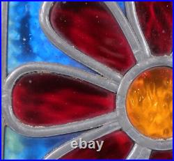 9 Tall Antique French Stained Glass Panel with Flower Leaded Glass 9 Tall Antique French Stained Glass Panel with Flower Leaded Glass