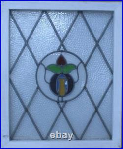 ABSTRACT FLORAL MIDSIZE ENGLISH LEADED STAINED GLASS WINDOW 21 3/4 x 26 1/4