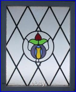 ABSTRACT FLORAL MIDSIZE ENGLISH LEADED STAINED GLASS WINDOW 21 3/4 x 26 1/4