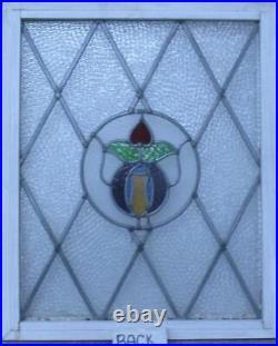 ABSTRACT FLORAL MIDSIZE ENGLISH LEADED STAINED GLASS WINDOW 21 3/4 x 26 1/4