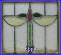 ABSTRACT OLD ENGLISH LEADED STAINED GLASS WINDOW Unframed w Hooks 15.5 X 14.5