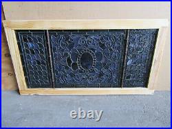 AMAZING ANTIQUE STAINED GLASS TRANSOM WINDOW 23 JEWELS 43 x 23 SALVAGE
