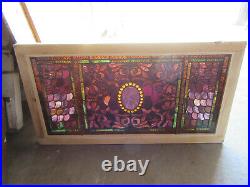 AMAZING ANTIQUE STAINED GLASS TRANSOM WINDOW 23 JEWELS 43 x 23 SALVAGE