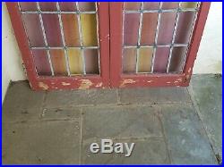 AMAZING SET OF (2) ANTIQUE ORIGINAL STAINED LEADED GLASS TALL WINDOWS FROM 1920s