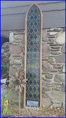 ANTIQUE 10 ft STAINED GLASS CHURCH WINDOW ORIGINAL FRAME 1850 history included