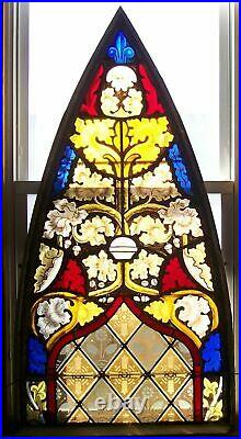 ANTIQUE 1800's ARCH LEADED STAINED GLASS CHURCH WINDOW 52 x 27 GOTHIC ART VGC