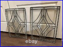 ANTIQUE (1930s) LEADED BEVELED ETCHED GLASS WINDOW PAIR 19 Inch X 13 Inch ANTIQUE (1930s) LEADED BEVELED ETCHED GLASS WINDOW PAIR 19 Inch X 13 Inch