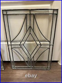 ANTIQUE (1930s) LEADED BEVELED ETCHED GLASS WINDOW PAIR 19 Inch X 13 Inch ANTIQUE (1930s) LEADED BEVELED ETCHED GLASS WINDOW PAIR 19 Inch X 13 Inch