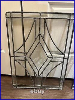 ANTIQUE (1930s) LEADED BEVELED ETCHED GLASS WINDOW PAIR 19 Inch X 13 Inch ANTIQUE (1930s) LEADED BEVELED ETCHED GLASS WINDOW PAIR 19 Inch X 13 Inch