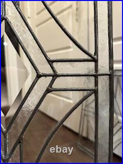 ANTIQUE (1930s) LEADED BEVELED ETCHED GLASS WINDOW PAIR 19 Inch X 13 Inch ANTIQUE (1930s) LEADED BEVELED ETCHED GLASS WINDOW PAIR 19 Inch X 13 Inch