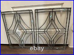 ANTIQUE (1930s) LEADED BEVELED ETCHED GLASS WINDOW PAIR 19 Inch X 13 Inch ANTIQUE (1930s) LEADED BEVELED ETCHED GLASS WINDOW PAIR 19 Inch X 13 Inch