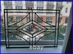 ANTIQUE (1930s) LEADED BEVELED ETCHED GLASS WINDOW PAIR 19 Inch X 13 Inch ANTIQUE (1930s) LEADED BEVELED ETCHED GLASS WINDOW PAIR 19 Inch X 13 Inch