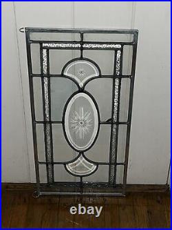 ANTIQUE (1930s) LEADED BEVELED ETCHED GLASS WINDOW, recently restored