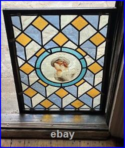 ANTIQUE 1940s STAINED LEADED KILN FIRED VICTORIAN WINDOW