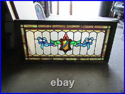 ANTIQUE AMERICAN STAINED GLASS TRANSOM WINDOW 40 x 19 SALVAGE