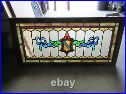 ANTIQUE AMERICAN STAINED GLASS TRANSOM WINDOW 40 x 19 SALVAGE