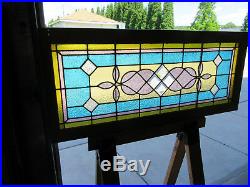 ANTIQUE AMERICAN STAINED GLASS TRANSOM WINDOW 48 x 20 ARCHITECTURAL SALVAGE