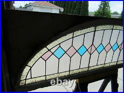 ANTIQUE AMERICAN STAINED GLASS TRANSOM WINDOW 70 x 22 ARCHITECTURAL SALVAGE