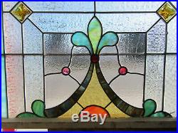 ANTIQUE AMERICAN STAINED GLASS WINDOW 34 x 23 ARCHITECTURAL SALVAGE