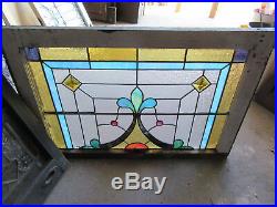 ANTIQUE AMERICAN STAINED GLASS WINDOW 34 x 23 ARCHITECTURAL SALVAGE
