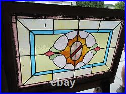 ANTIQUE AMERICAN STAINED GLASS WINDOW 36 x 24 ARCHITECTURAL SALVAGE