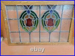 ANTIQUE AMERICAN STAINED GLASS WINDOW ARCHITECTURAL SALVAGE 29x19