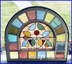 ANTIQUE ARCHED STAINED GLASS CHURCH WINDOW, early 1900s salvage