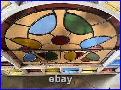 ANTIQUE ARCHED STAINED GLASS CHURCH WINDOW, early 1900s salvage