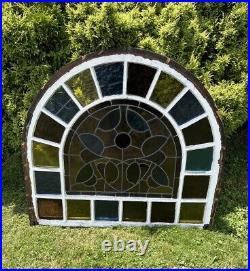 ANTIQUE ARCHED STAINED GLASS CHURCH WINDOW, early 1900s salvage