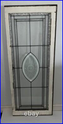 ANTIQUE BEVELED ETCHED LEADED GLASS WINDOW IN VG CONDITION, COAL TOWN PA 1930s ANTIQUE BEVELED ETCHED LEADED GLASS WINDOW IN VG CONDITION, COAL TOWN PA 1930s
