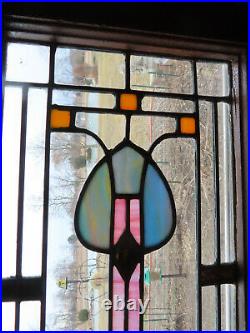 ANTIQUE CHICAGO ART DECO STAINED GLASS WINDOW (PAIR AVALIBL.) ca. 1920s