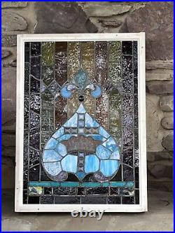 ANTIQUE CHURCH WINDOW, 1900s FIRED PAINTED GLASS, ROUGH CUT JEWELS, NYC AREA