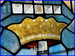 ANTIQUE CHURCH WINDOW, 1900s FIRED PAINTED GLASS, ROUGH CUT JEWELS, NYC AREA