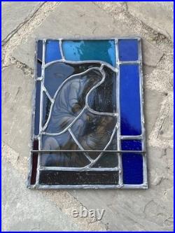 ANTIQUE CHURCH WINDOW The Good Samaritan FIRED PAINTED GLASS 1940s NYC