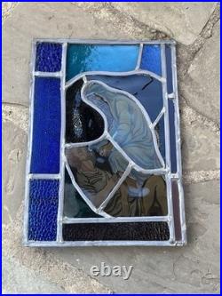 ANTIQUE CHURCH WINDOW The Good Samaritan FIRED PAINTED GLASS 1940s NYC