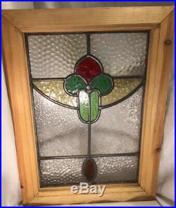 ANTIQUE, ENGLISH, LEADED, STAINED-GLASS WINDOW Pretty Flower Design