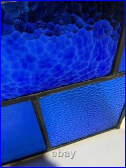 ANTIQUE HIGH END STAINED GLASS WINDOW, NO CRACKS cobalt blue, thick wavy glass