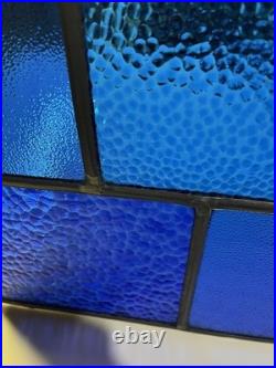 ANTIQUE HIGH END STAINED GLASS WINDOW, NO CRACKS cobalt blue, thick wavy glass