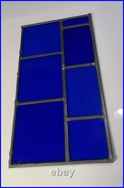 ANTIQUE HIGH END STAINED GLASS WINDOW, NO CRACKS cobalt blue, thick wavy glass