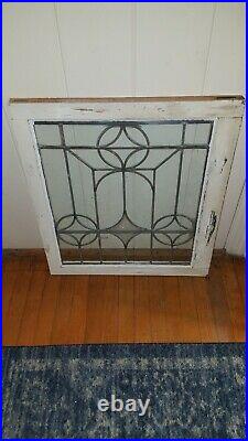 ANTIQUE LEADED FROSTED GLASS WINDOW FOR REPURPOSING, 1930s