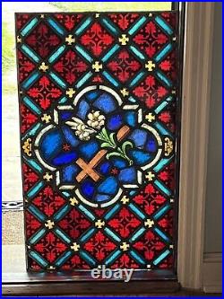 ANTIQUE LEADED KILN FIRED STAINED GLASS CHURCH WINDOW, NYC AREA CHURCH, 1900s