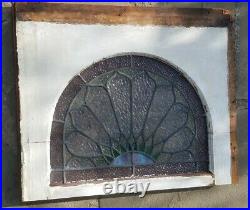 ANTIQUE LEADED STAINED GLASS ARCH WINDOW, ORIGINAL FRAME, PITTSTON PA 1890s