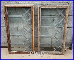 ANTIQUE PAIR LEADED BEVELED GLASS STAINED GLASS WINDOW lot Of 2. 18x33