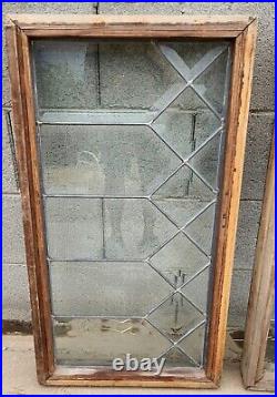 ANTIQUE PAIR LEADED BEVELED GLASS STAINED GLASS WINDOW lot Of 2. 18x33