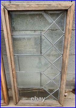 ANTIQUE PAIR LEADED BEVELED GLASS STAINED GLASS WINDOW lot Of 2. 18x33