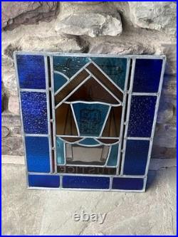 ANTIQUE STAINED GLASS CHURCH WINDOW JUSTICE painted fired glass 1940s NYC