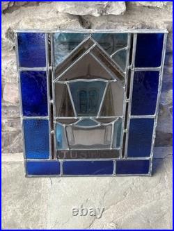 ANTIQUE STAINED GLASS CHURCH WINDOW JUSTICE painted fired glass 1940s NYC