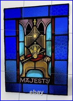 ANTIQUE STAINED GLASS CHURCH WINDOW MAJESTY painted fired glass 1940s NYC