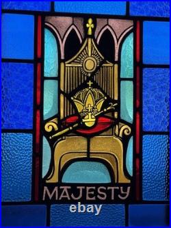 ANTIQUE STAINED GLASS CHURCH WINDOW MAJESTY painted fired glass 1940s NYC